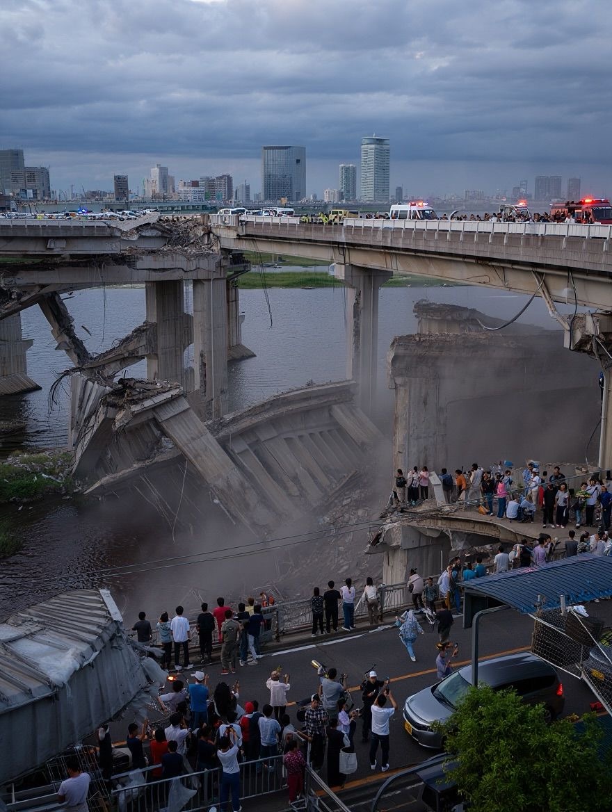 No time to escape… bridge went down