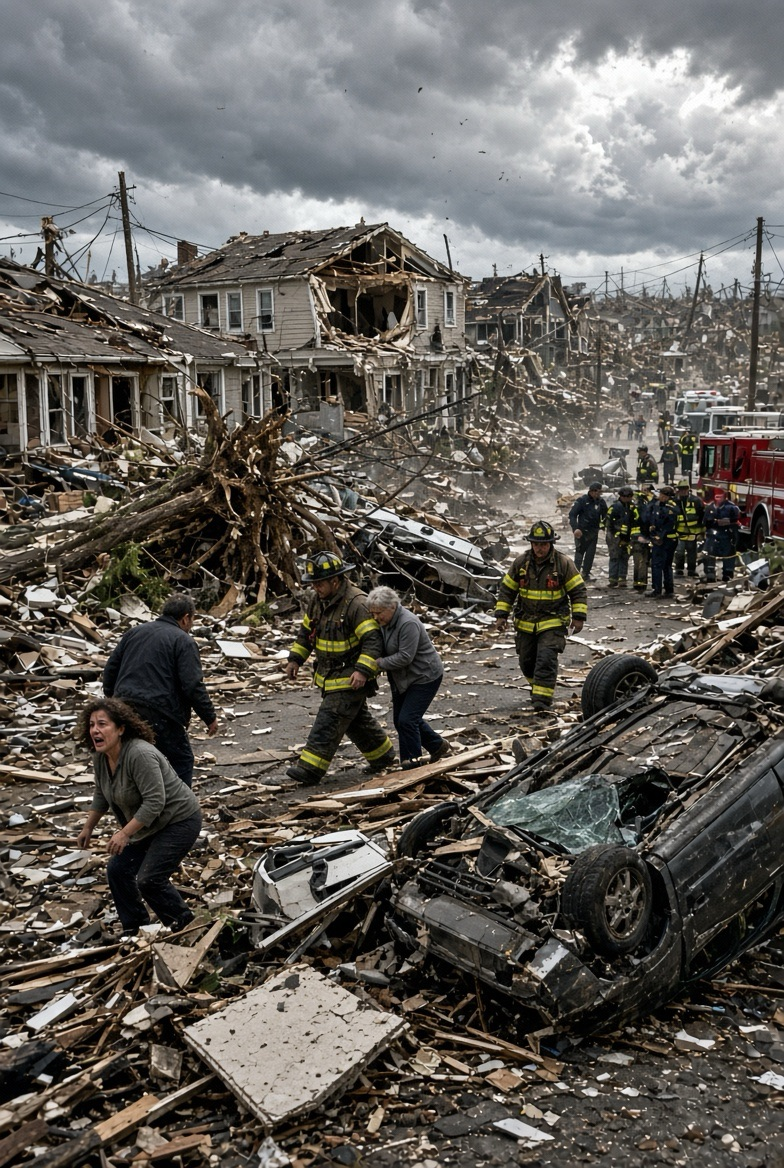 Massive Disaster Leaves Homes, Vehicles And Streets Severely Damaged In An American Neighborhood