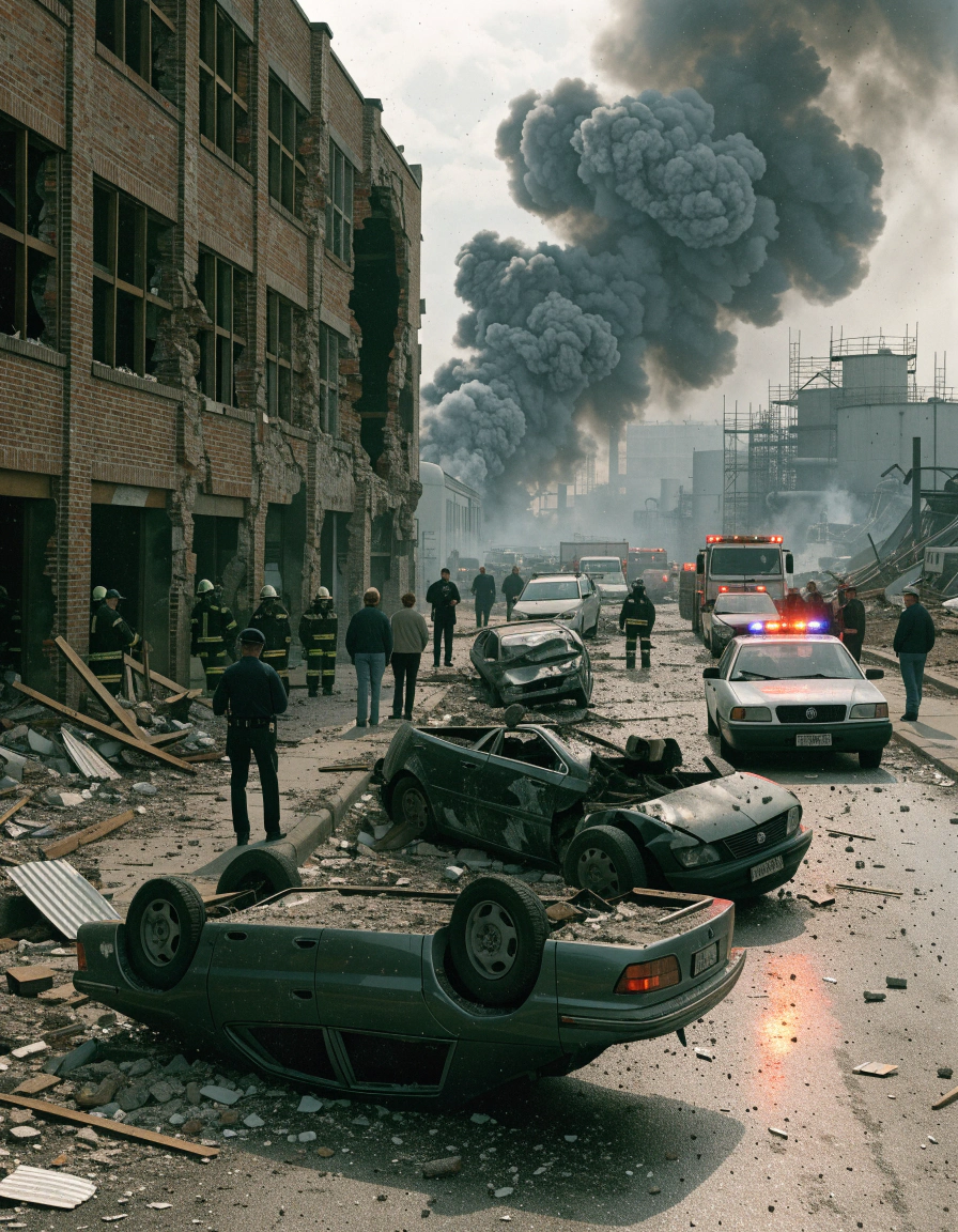Massive Industrial Explosion Causes Heavy Damage To Buildings And Vehicles In An American Community