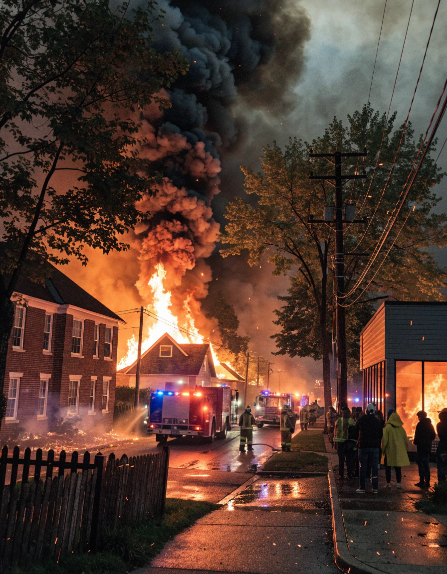 Massive Fire Erupts in American Neighborhood as Firefighters Race to Contain the Flames